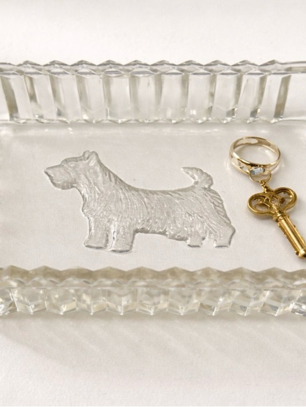 Crystal Dog Trinket Tray with Faceted Edge